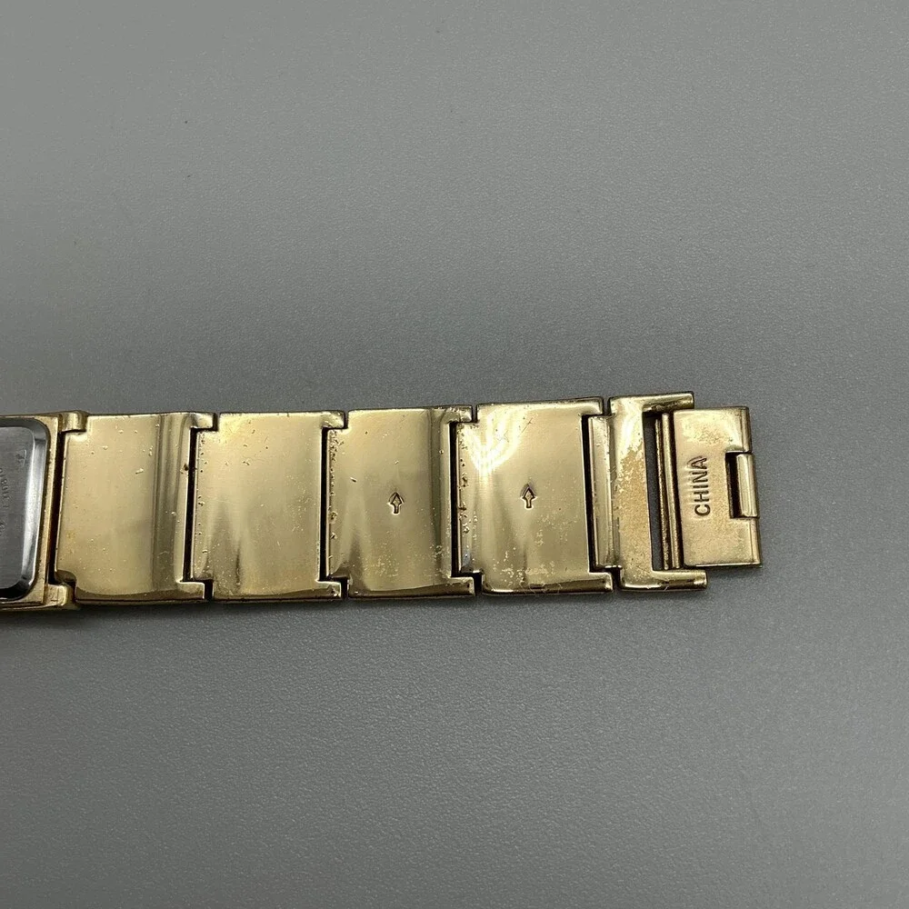 Mother of Pearl Inlay Band Womens Watch 22mm Gold Tone Square New Battery 6.5